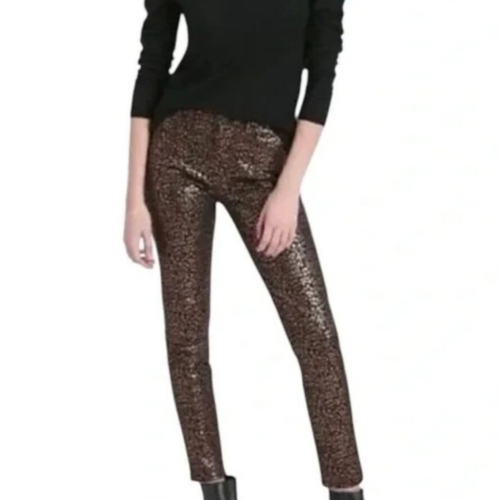 Banana Republic Mid-rise Skinny Metallic Leopard Print Stretch Ankle Pants 31